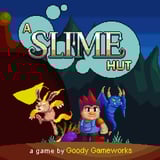 Pixel art tower defense with a cozy hut, pet monsters, and incoming slimes on a winding path
