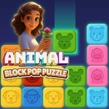 Match cute animal blocks to clear the board and boost your score A woman and her pets surrounded by flowers with colorful animal tiles