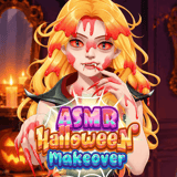ASMR Halloween makeover game featuring a messy blonde vampire girl ready for a spooky transformation