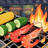 Match, grill, and serve skewers fast in this sizzling street food puzzle! Cartoon-style bbq street food puzzle game with sizzling skewers at night