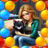 Colorful bubble shooter puzzle with Kate and her cat Snowflake
