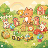 Cute cats, colorful animals, toy vehicles, and playful collectibles in a cheerful match-3 puzzle game