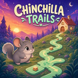 Cute chinchilla traveling a winding trail through a colorful woodland landscape