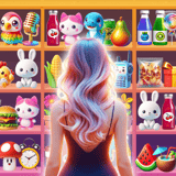 Tidy Up by Matching Trios in This Satisfying Shelf Sorter Girl with iridescent hair standing in front of shelves