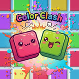 Two adorable smiling color cubes battling for territory in a bright paint splatter puzzle arena