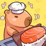 Chill cooking magic with cozy vibes and sizzling sounds Cute capybara rolling some salmon sushi