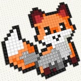 Fill in colorful patterns with cozy cross stitch! Cute orange fox made of cross stitches