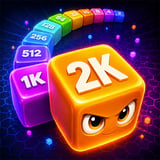 Colorful numbered cubes in CuboMunch 2048, a 3D snake-style merging puzzle game