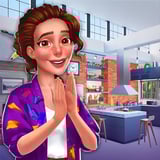 Match tiles, earn stars, design stylish homes Woman decorating her kitchen