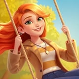 Redhead designer on a swing in the fall