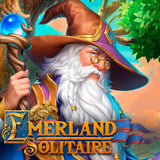 Cast spells and clear cards in a mystical solitaire quest Wise old wizard with a glowing blue orb on a staff