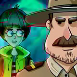 Spooky picture of the sheriff looking for Joe in the forest