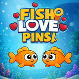Two adorable orange fish facing each other underwater with hearts, puzzle pins and water chambers in the background.