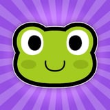 Cartoon frog avatar with big eyes on a purple burst background, representing a playful competitive io game.
