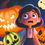 Cute jack-o'-lanterns merging in a Halloween puzzle game