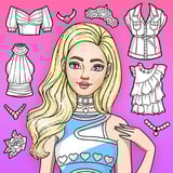 Fashion doll coloring and dress up game with customizable outfits and colors