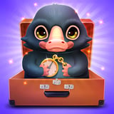 Cute baby niffler holding a pocket watch in a suitcase, magical wizard puzzle and spellcasting game thumbnail