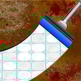 Squeegee cleaning a lot of dirt on a linoleum floor