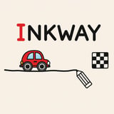 Red cartoon car following a hand-drawn road to a checkered finish flag