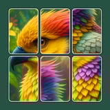 Colorful sliding jigsaw puzzle pieces forming vibrant animal images on a grid