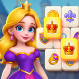 Mahjong puzzle with royal crowns, jewels, and medieval treasures.
