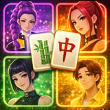Neon-lit anime-style K-pop idols with mahjong tiles featuring bamboo and Chinese characters