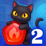 Black cat, a glowing red potion, and a wizard-themed blue background