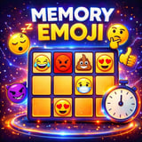 A grid of face-down cards waiting to reveal colorful emoji pairs in a memory matching game.
