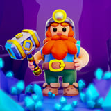 Colorful 3D dwarf keeper holding a hammer in a glowing crystal mine