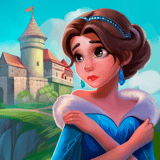 Princess restoring a medieval castle by merging tools and resources in a cozy fantasy setting