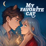 Solve magical mysteries with a talking cat and twisty romance A boy with cat ears embracing a cute gir;