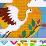 Flying crane in a quilted patchwork