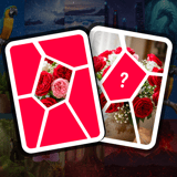 Solitaire-style puzzle game with illustrated image pieces forming a complete picture