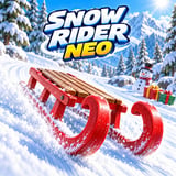 Snow Rider Neo sled racing through a snowy mountain forest with ramps and obstacles