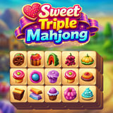 Candy-themed triple mahjong tiles arranged on a colorful puzzle board