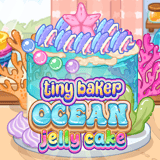 Decorating a jelly cake with sea-themed candy and pastel icing