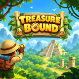 TreasureBound treasure hunt game on a hex grid with an explorer digging for gold in a jungle