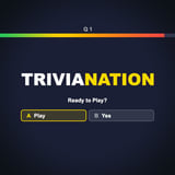 Trivia Nation game screen featuring a multiple-choice quiz question with colorful progress bar and answer buttons.