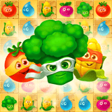 Relax into a charming match-3 with day & night vibes! Superhero vegetables in front of a match 3 board game