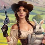 Untamed cowgirl with a bunny and a revolver