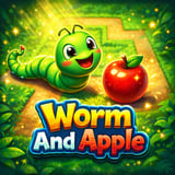 Cute green worm navigating a grassy path toward a shiny red apple