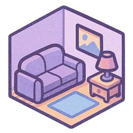 Cartoon living room design scene with cozy furniture