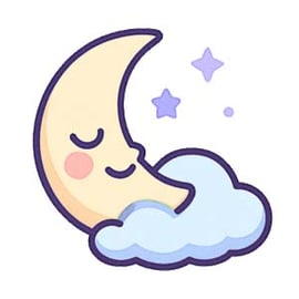 A sleeping moon and stars above a peaceful game scene