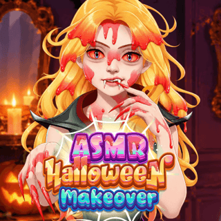 ASMR Halloween makeover game featuring a messy blonde vampire girl ready for a spooky transformation