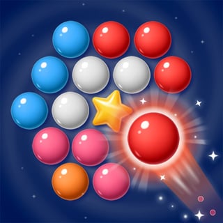 Colorful bubble shooter puzzle with a rotating spinner core and star power-ups