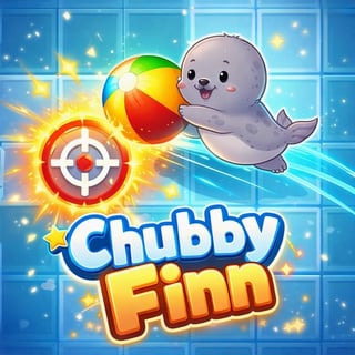 Chubby Finn seal puzzle game with colorful beach balls, target markers, and icy blue tiles