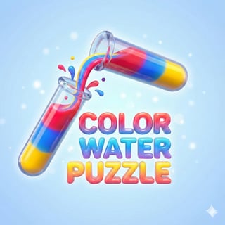 Colored water puzzle game with cute pixel animal picture filling in as colors are sorted