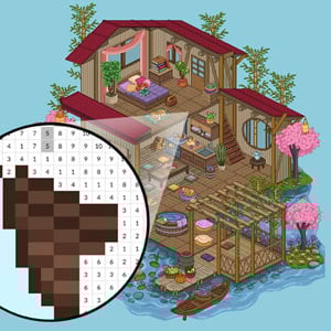 Cute multi-floor house made of pixels