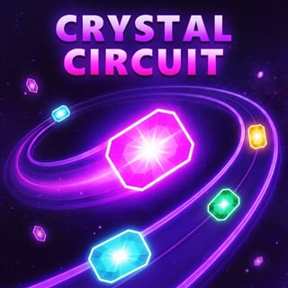 Neon crystal gems circling a glowing purple circuit track