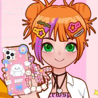 Girl showing off a custom kawaii phone case with charms and pastel clay piping